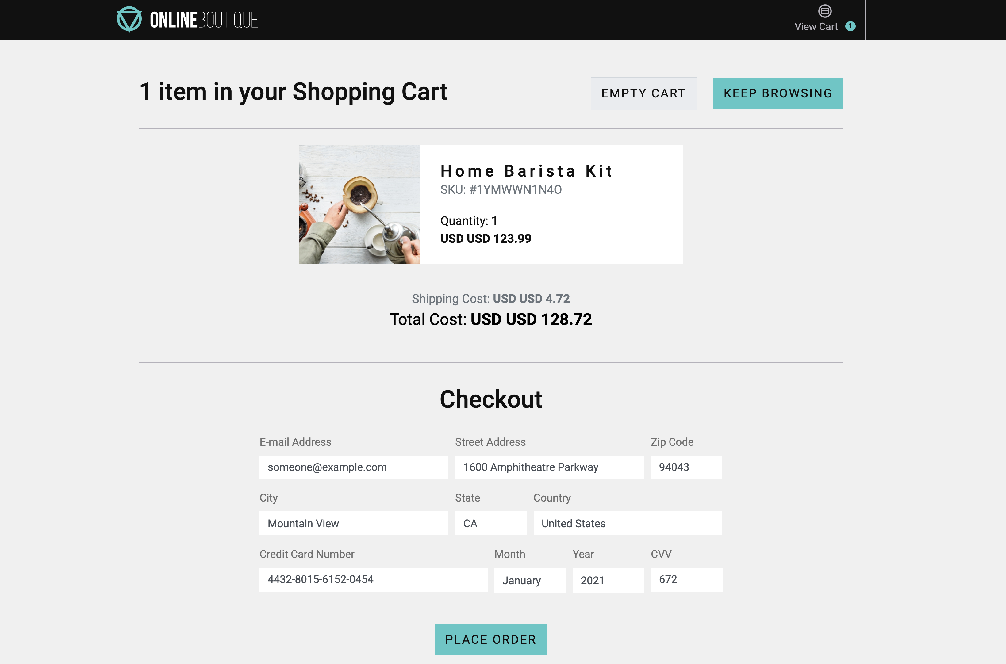 Screenshot of checkout screen