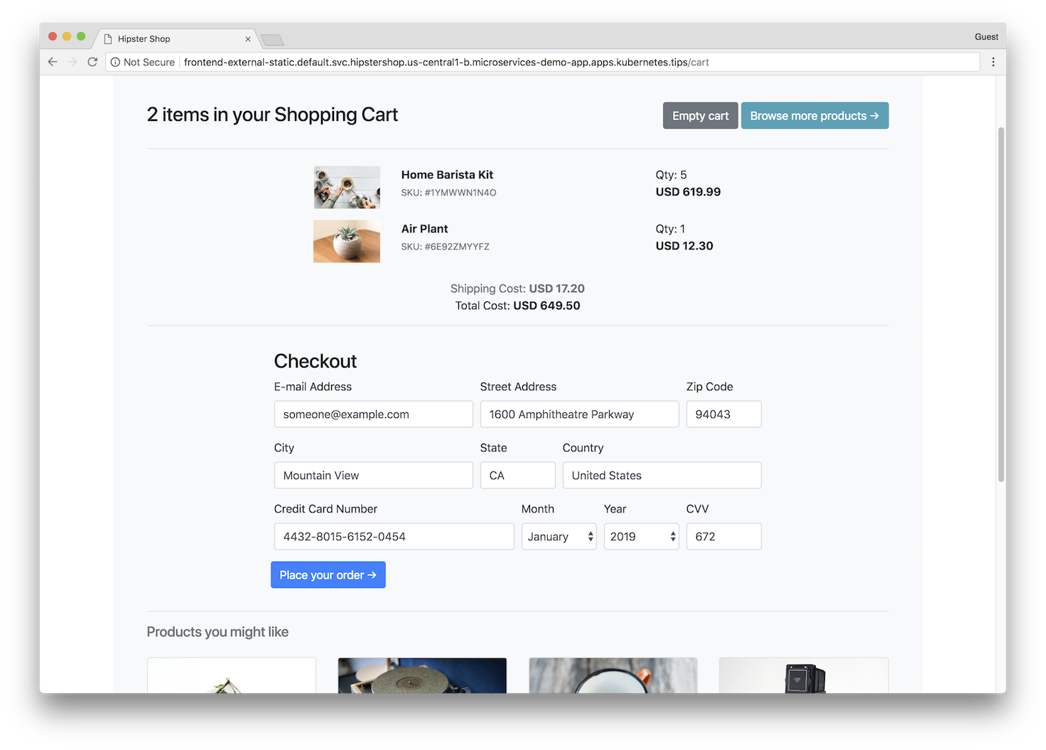 Screenshot of checkout screen